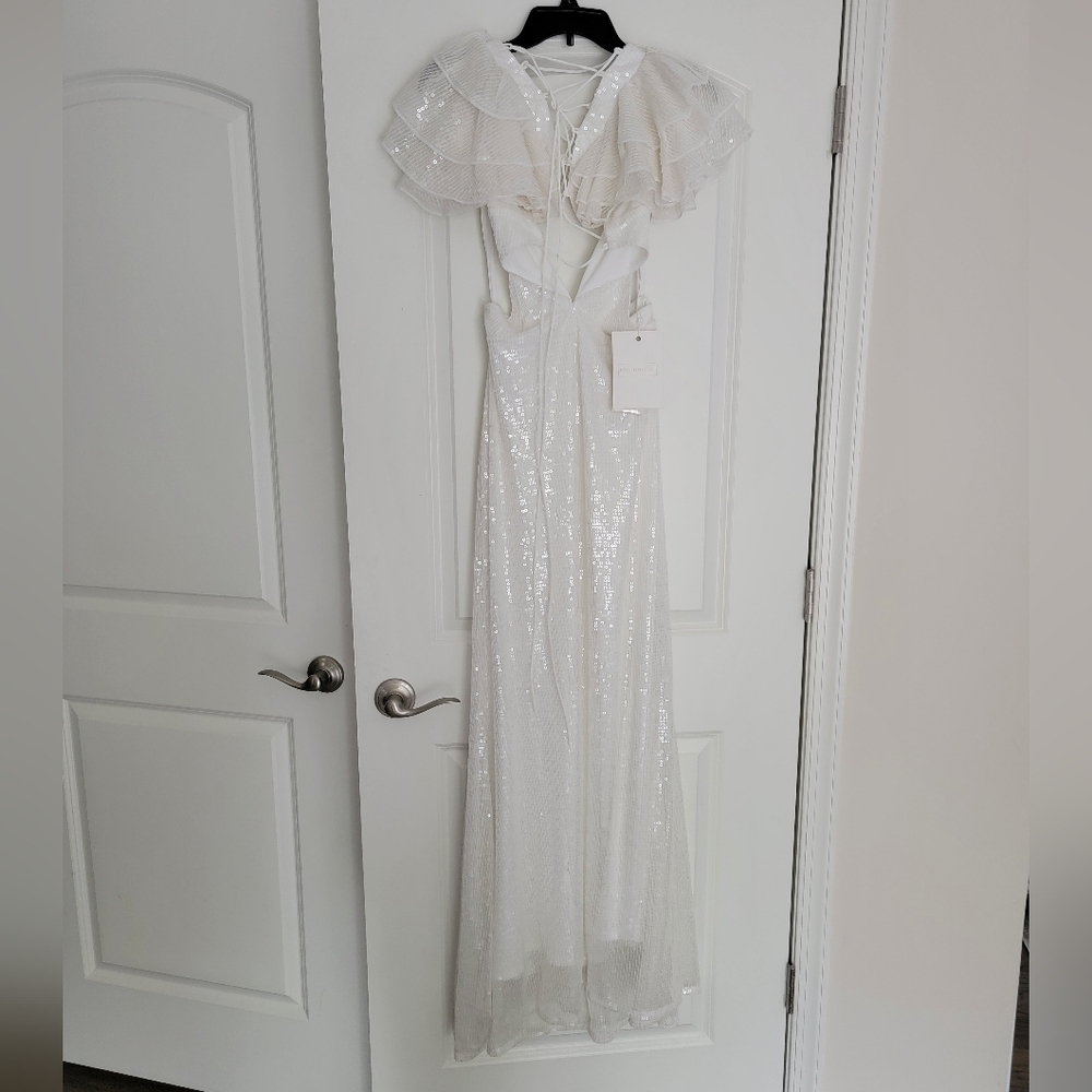 NEW! ๐ค Mac Duggal Bridal 10829 Sleeves Dress - Full Sequined A-Line Prom Dress - Picture 7 of 15